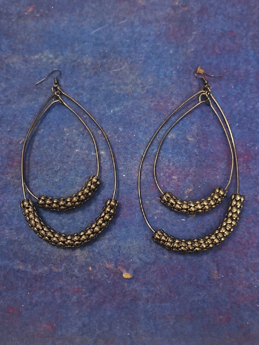 3 For $15 Double Hoop Beaded Drop Earrings in Gunmetal